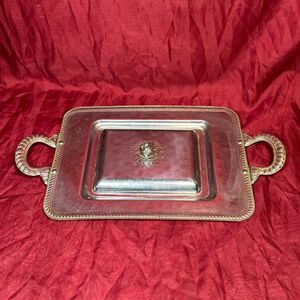 Vintage Hand Wrought Aluminum Decorative Serving Platter 15"x10" w/Lid